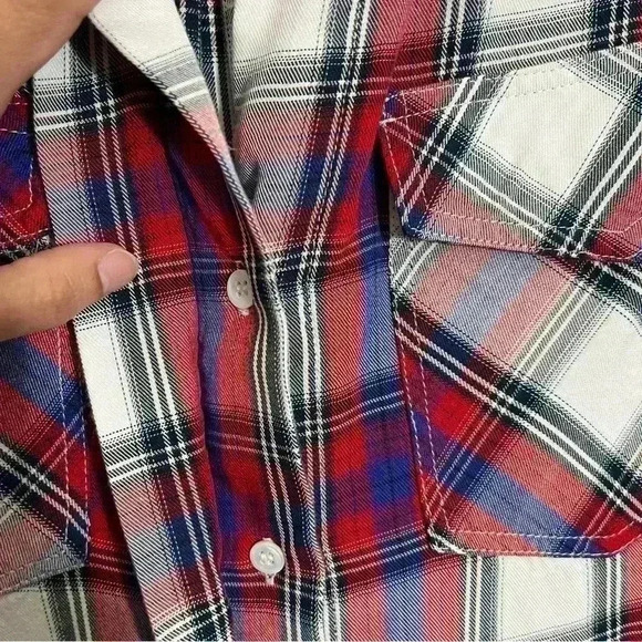 SAM EDELMAN Red, White, and Blue Plaid Woman Button Down | size Large - Picture 13 of 13